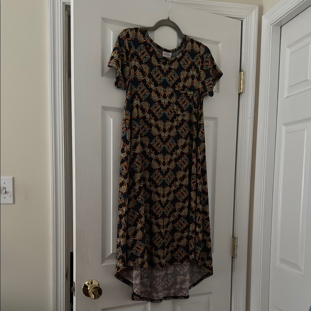 LuLaRoe Brown and Tan High-Low Sundress with Flutter Sleeves